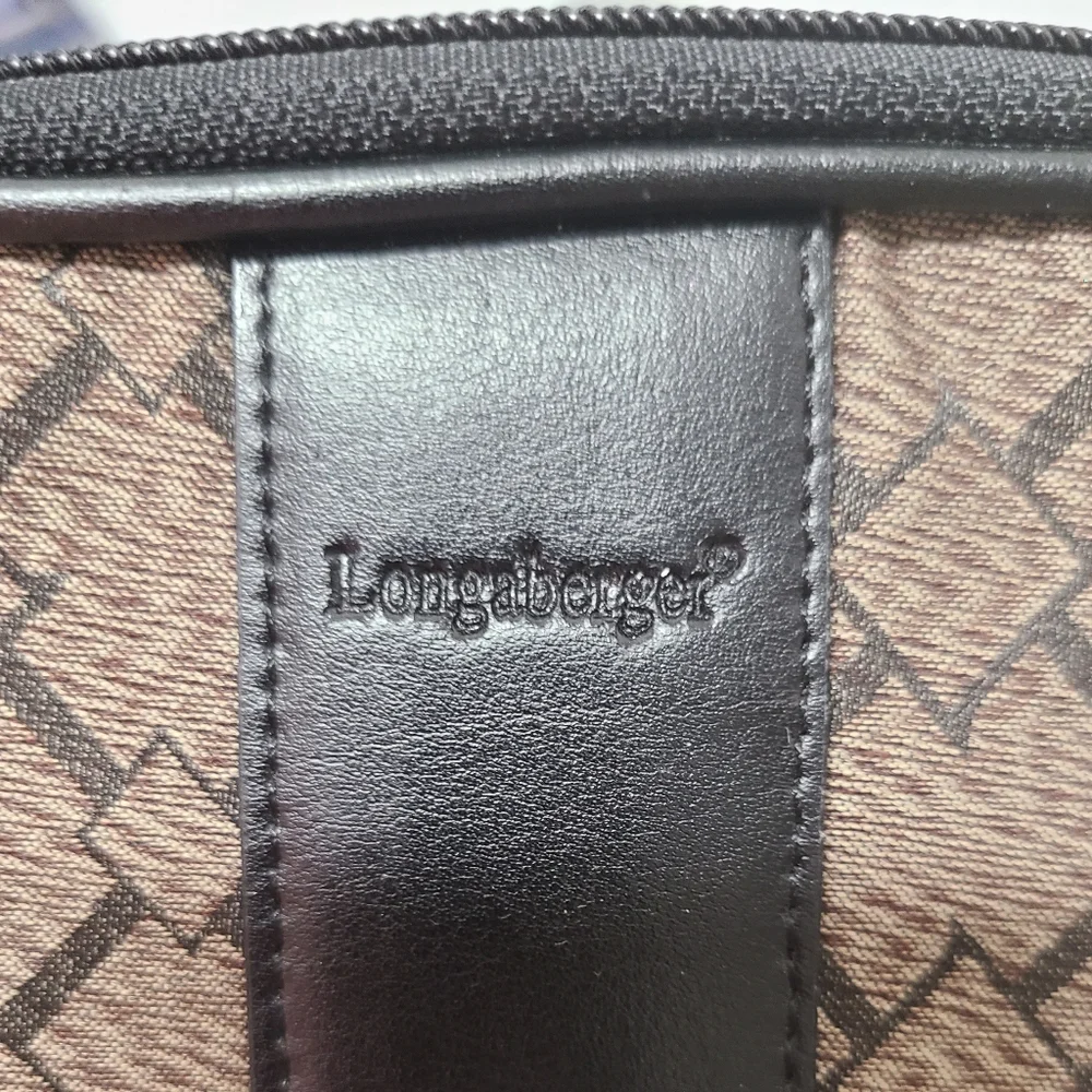 Longaberger Vintage Zip Top Signature Cosmetic Case Brown Diamond Print